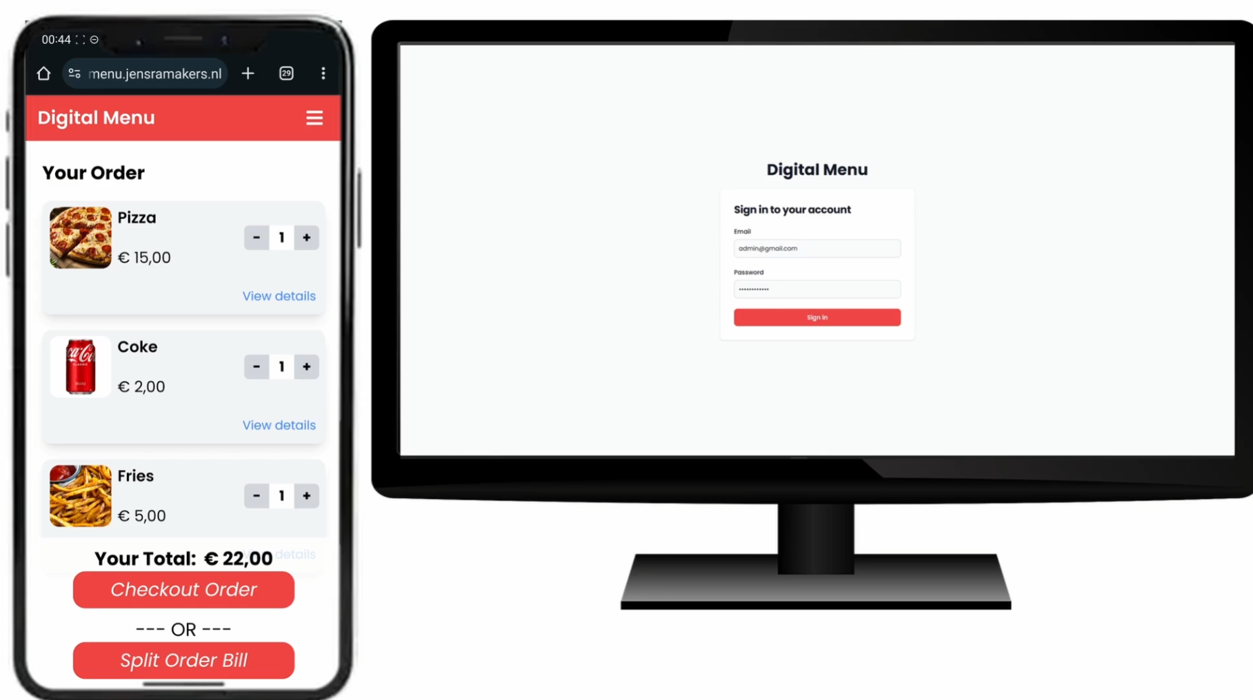 DigitalMenu desktop interface