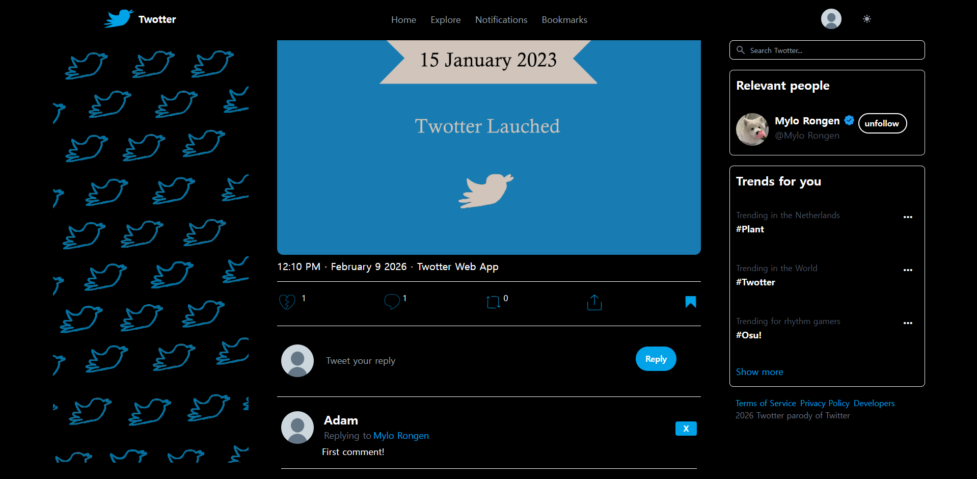 Twotter user profile