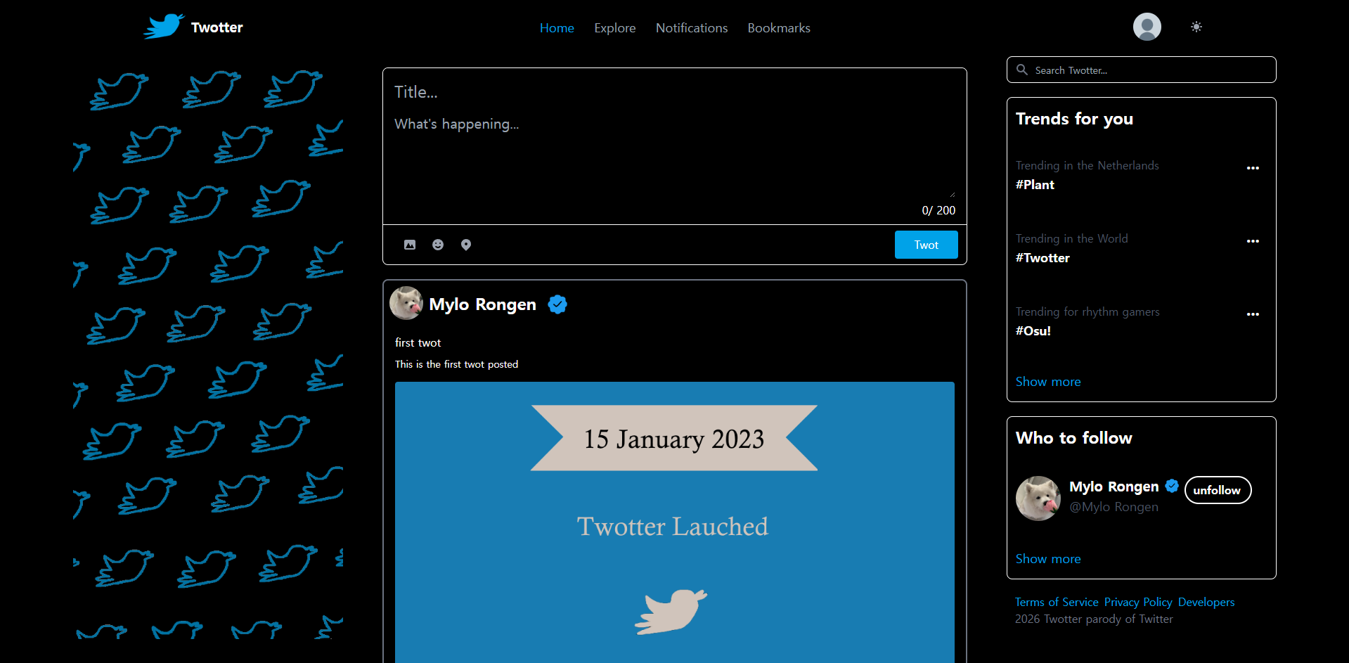 Twotter post interaction