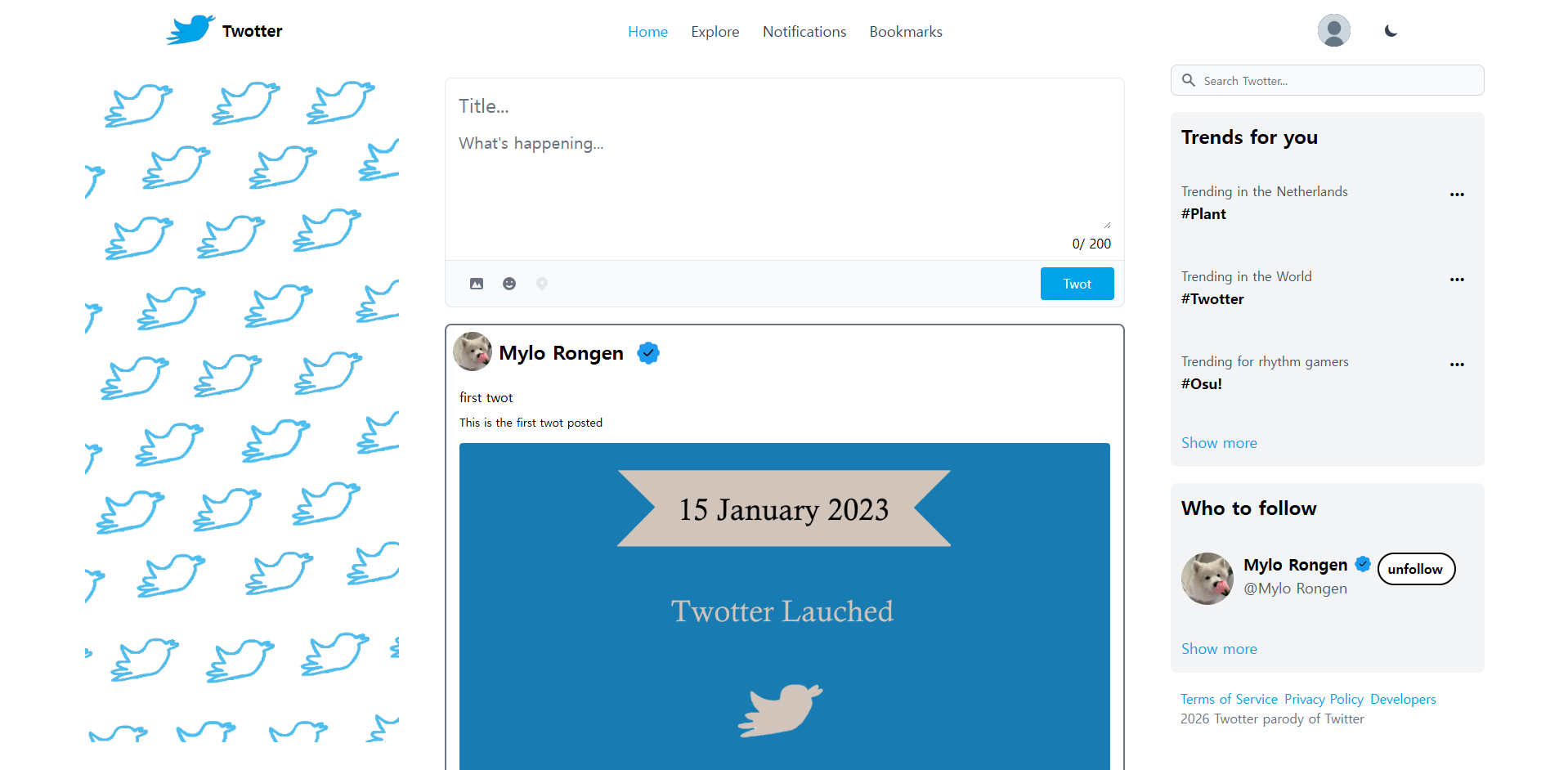 Twotter user profile