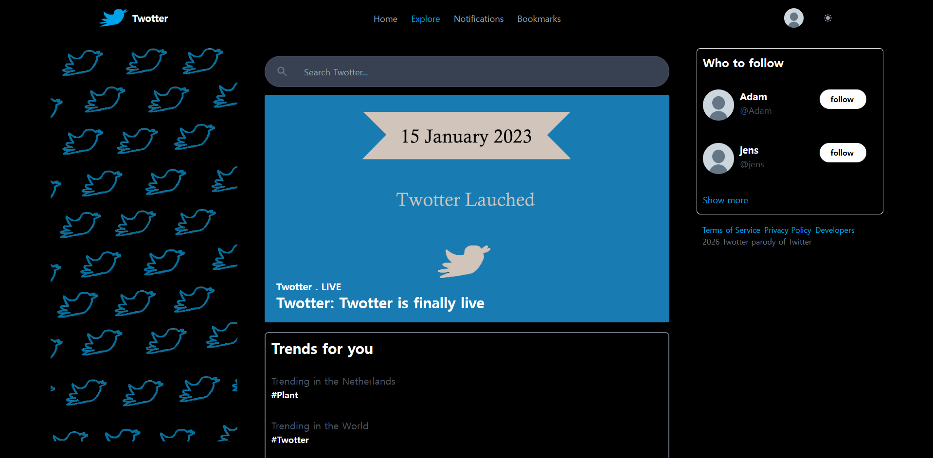 Twotter user profile