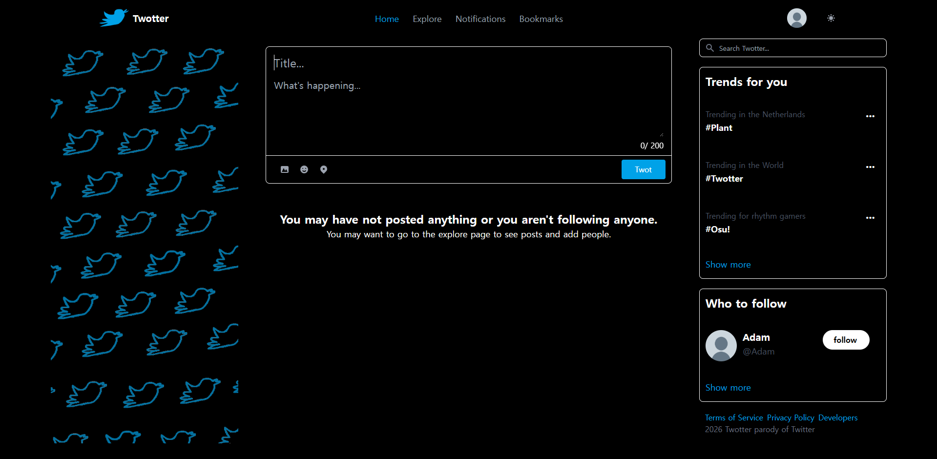 Twotter user profile