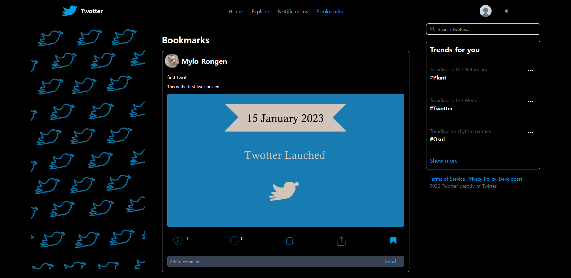 Twotter user profile